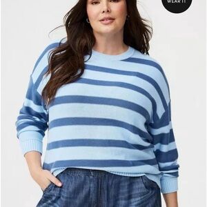 torrid Light Blue and Navy Striped Crewneck Sweater